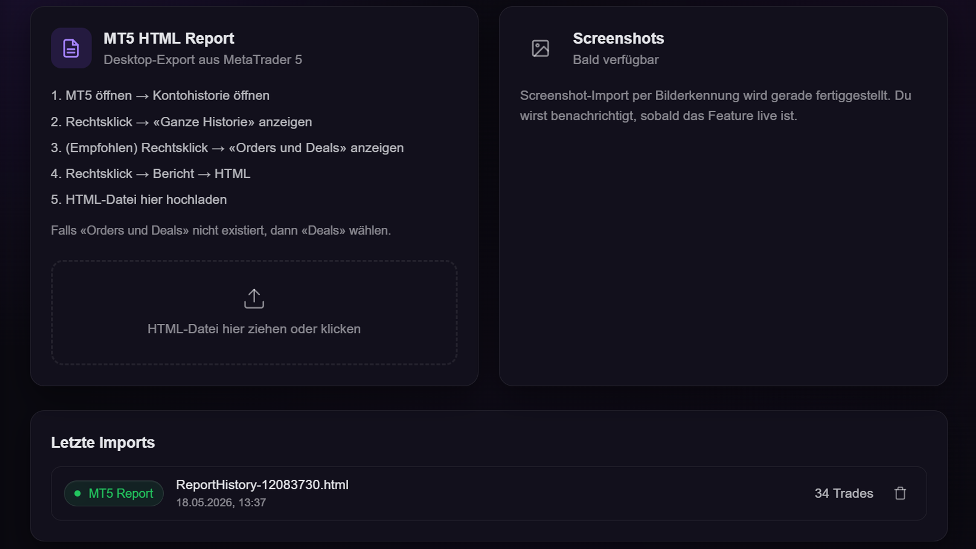 WhyYouLose – Trades importieren